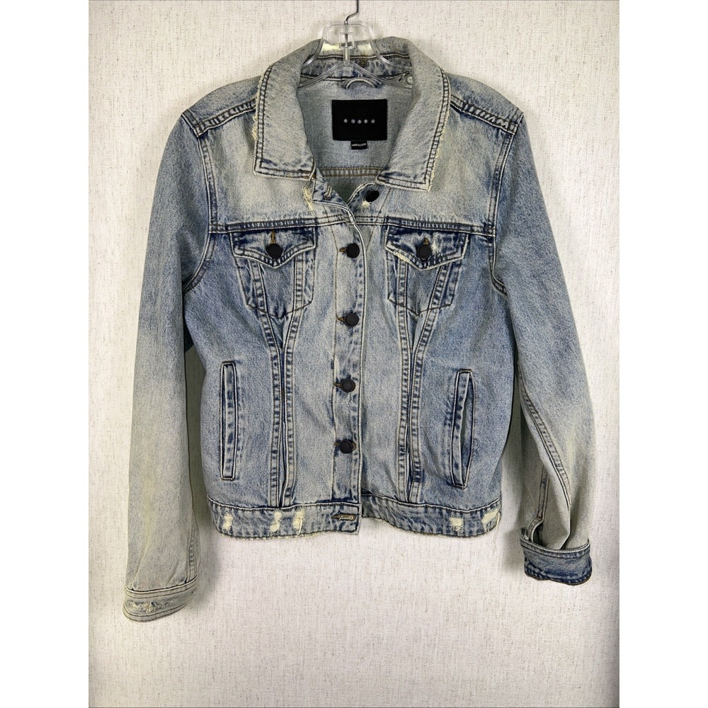 BlankNYC Women's Large Distressed Denim Jacket Button Down Acid Wash‎ ❤️